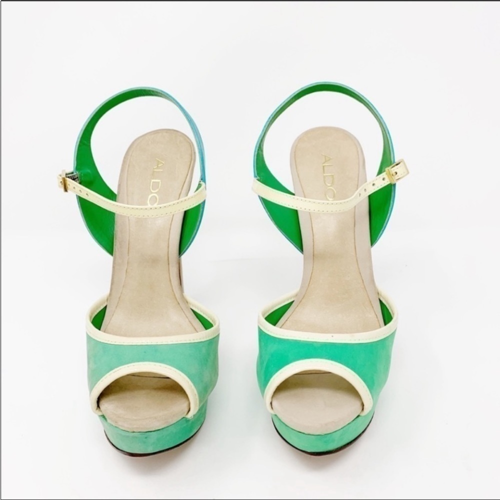 Aldo Green and Cream Platform Heels